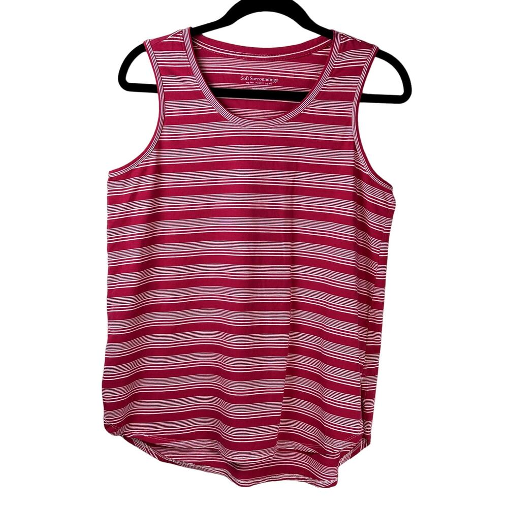 Soft Surroundings Pima Cotton Women Size Medium Pink Stripped Sleeveless Top